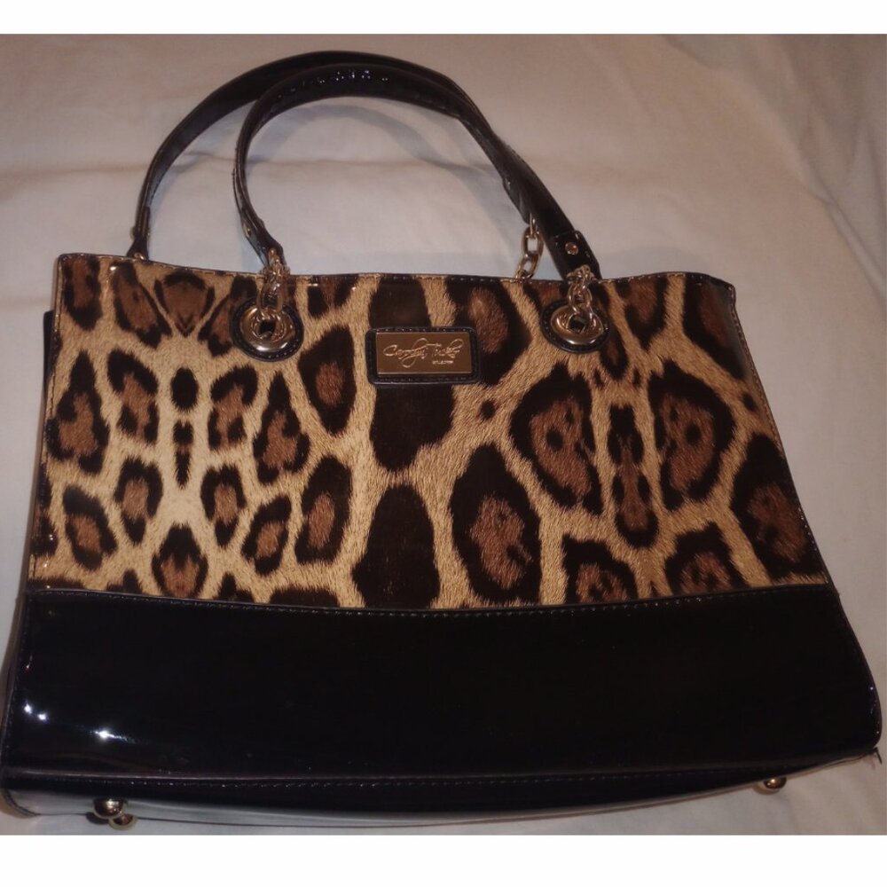 Carolyn Tucker Leopard Print Satchel w/ Gold Chain Handles